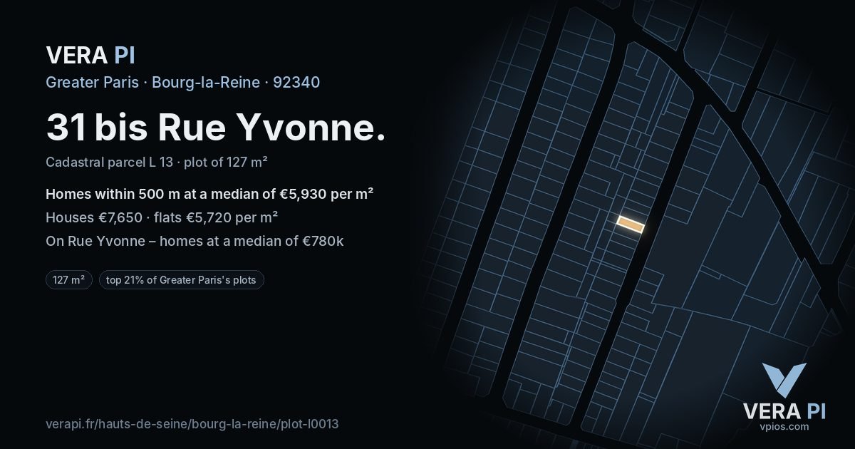 31 bis Rue Yvonne, Bourg-la-Reine at night – the plot lit, the parcels around coloured by the prices near them