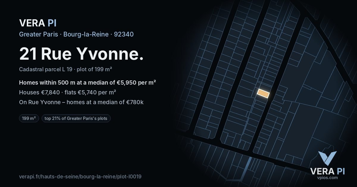21 Rue Yvonne, Bourg-la-Reine at night – the plot lit, the parcels around coloured by the prices near them