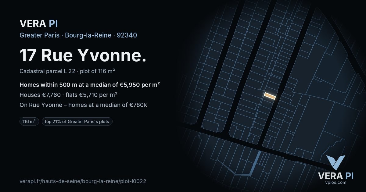 17 Rue Yvonne, Bourg-la-Reine at night – the plot lit, the parcels around coloured by the prices near them