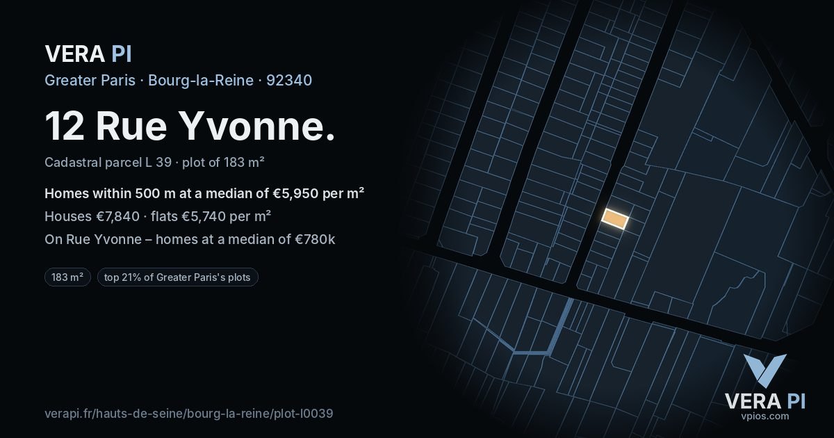 12 Rue Yvonne, Bourg-la-Reine at night – the plot lit, the parcels around coloured by the prices near them