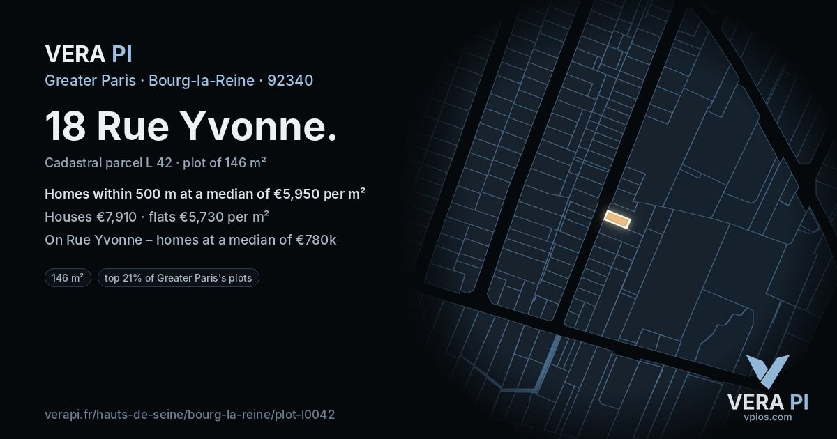 18 Rue Yvonne, Bourg-la-Reine at night – the plot lit, the parcels around coloured by the prices near them