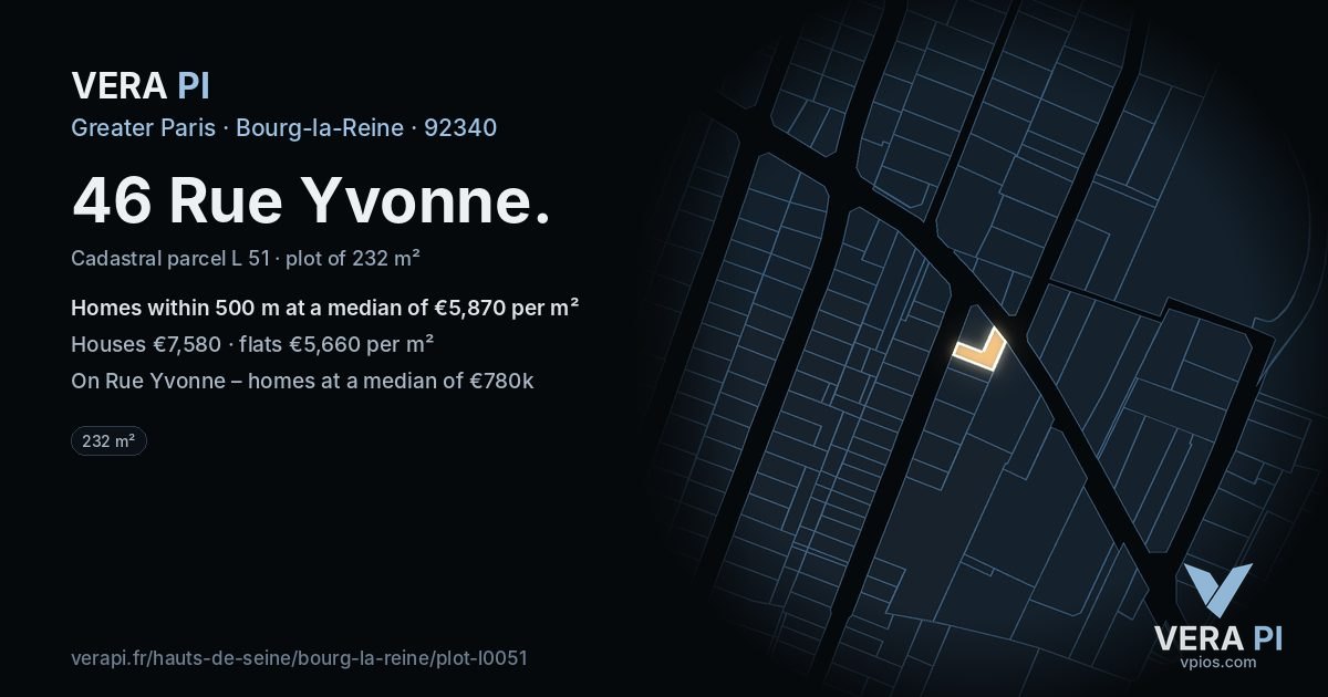 46 Rue Yvonne, Bourg-la-Reine at night – the plot lit, the parcels around coloured by the prices near them