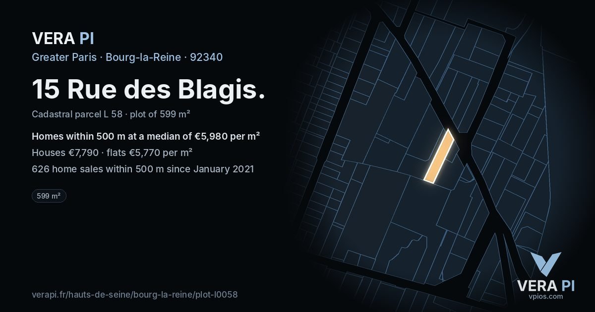 15 Rue des Blagis, Bourg-la-Reine at night – the plot lit, the parcels around coloured by the prices near them