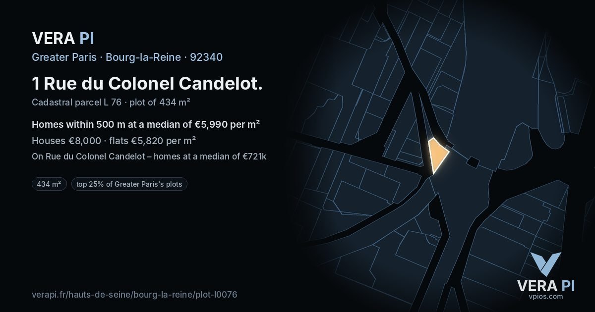 1 Rue du Colonel Candelot, Bourg-la-Reine at night – the plot lit, the parcels around coloured by the prices near them