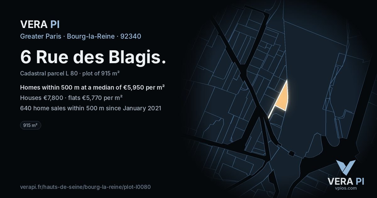 6 Rue des Blagis, Bourg-la-Reine at night – the plot lit, the parcels around coloured by the prices near them