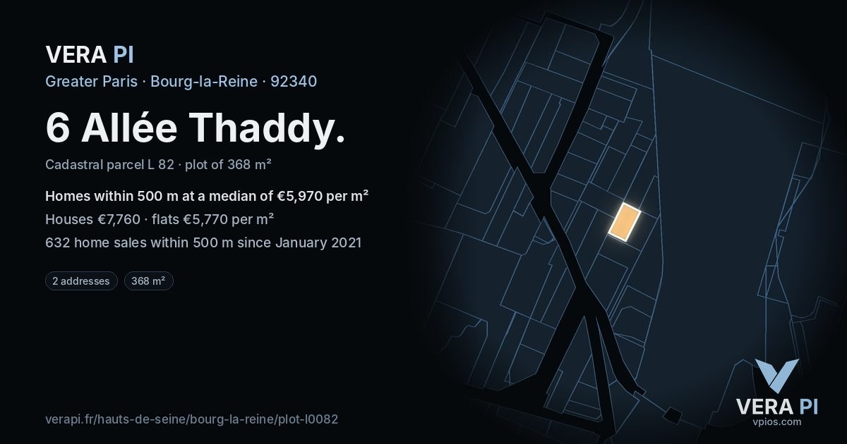 6 Allée Thaddy, Bourg-la-Reine at night – the plot lit, the parcels around coloured by the prices near them