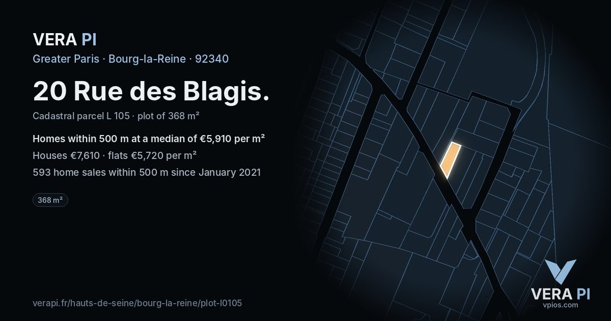20 Rue des Blagis, Bourg-la-Reine at night – the plot lit, the parcels around coloured by the prices near them