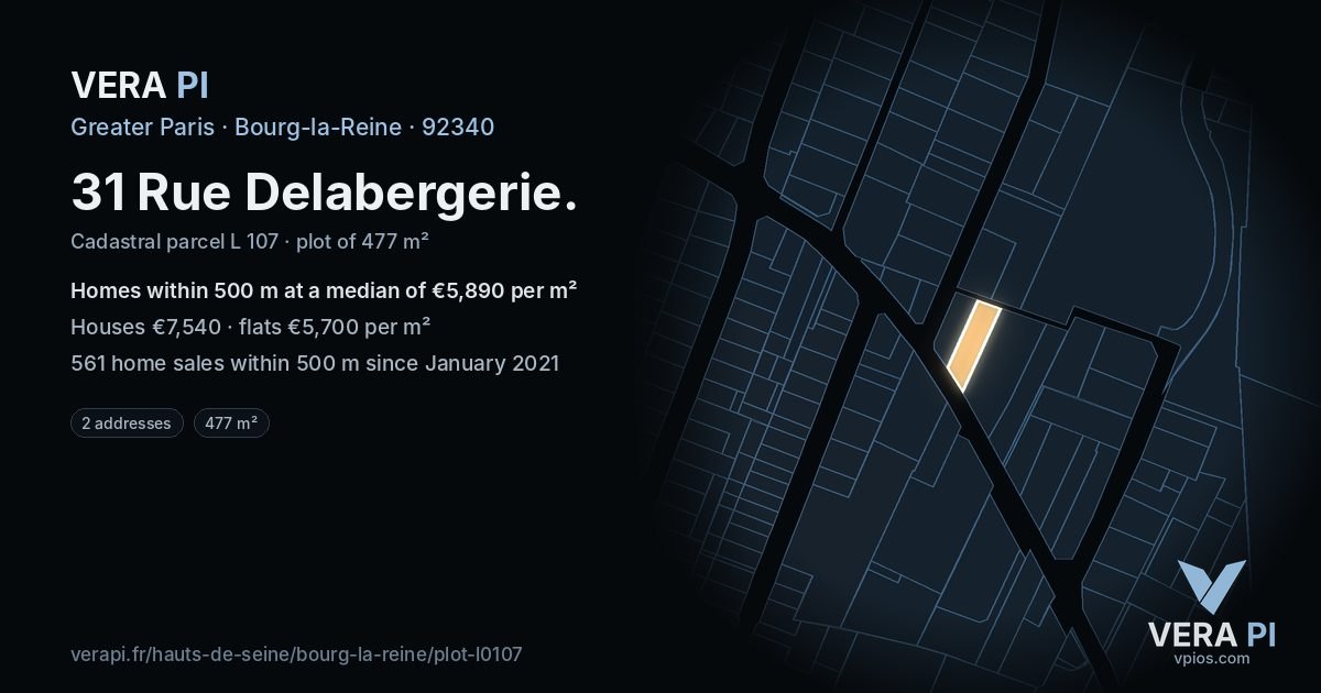 31 Rue Delabergerie, Bourg-la-Reine at night – the plot lit, the parcels around coloured by the prices near them