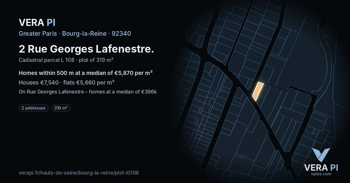 2 Rue Georges Lafenestre, Bourg-la-Reine at night – the plot lit, the parcels around coloured by the prices near them