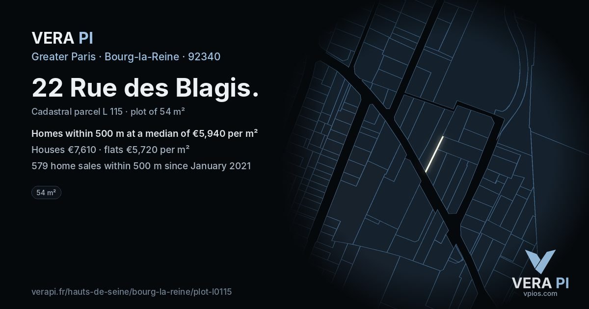 22 Rue des Blagis, Bourg-la-Reine at night – the plot lit, the parcels around coloured by the prices near them