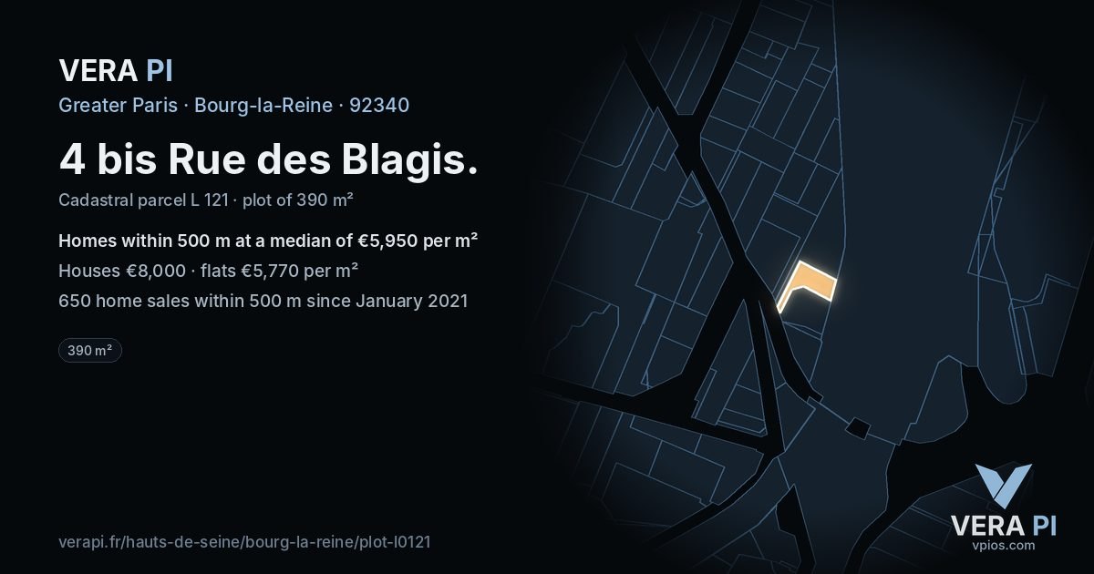 4 bis Rue des Blagis, Bourg-la-Reine at night – the plot lit, the parcels around coloured by the prices near them
