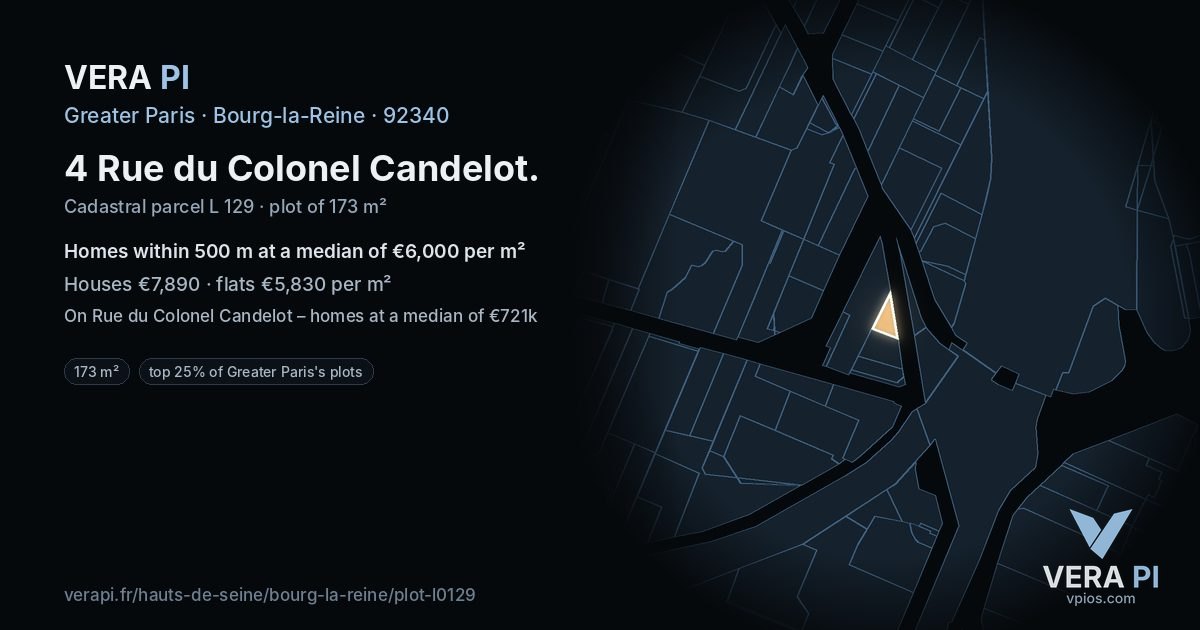 4 Rue du Colonel Candelot, Bourg-la-Reine at night – the plot lit, the parcels around coloured by the prices near them