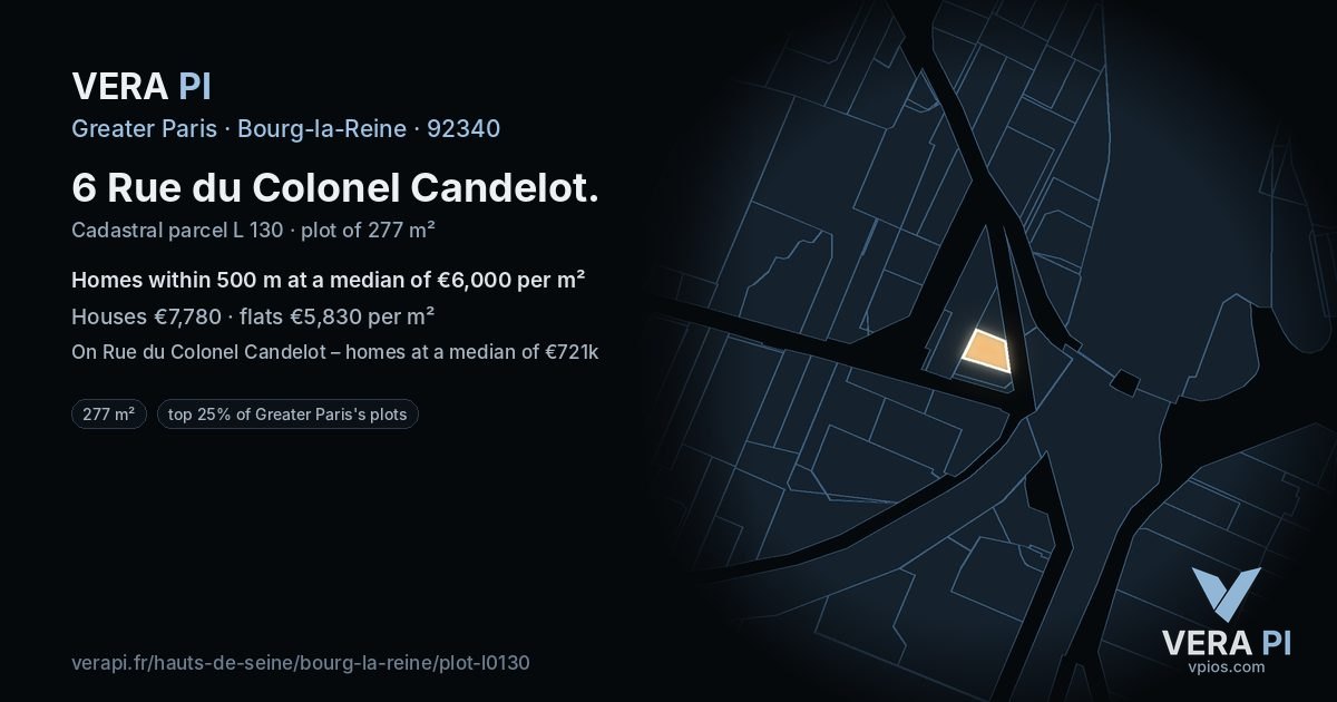6 Rue du Colonel Candelot, Bourg-la-Reine at night – the plot lit, the parcels around coloured by the prices near them