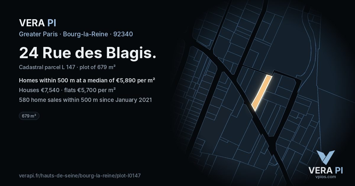 24 Rue des Blagis, Bourg-la-Reine at night – the plot lit, the parcels around coloured by the prices near them