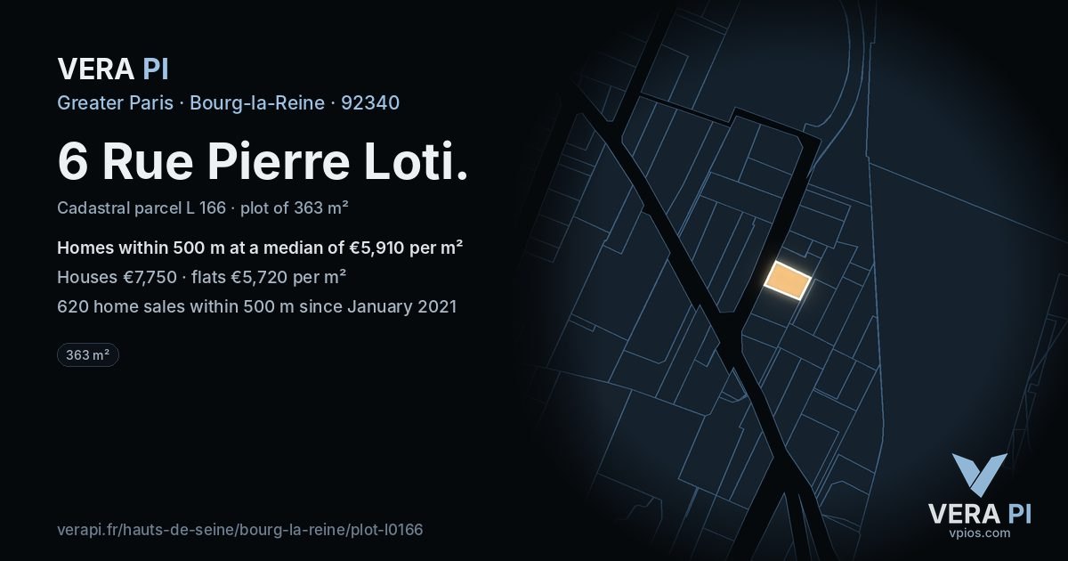 6 Rue Pierre Loti, Bourg-la-Reine at night – the plot lit, the parcels around coloured by the prices near them