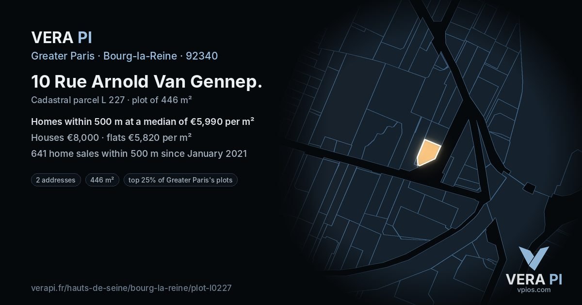 10 Rue Arnold Van Gennep, Bourg-la-Reine at night – the plot lit, the parcels around coloured by the prices near them