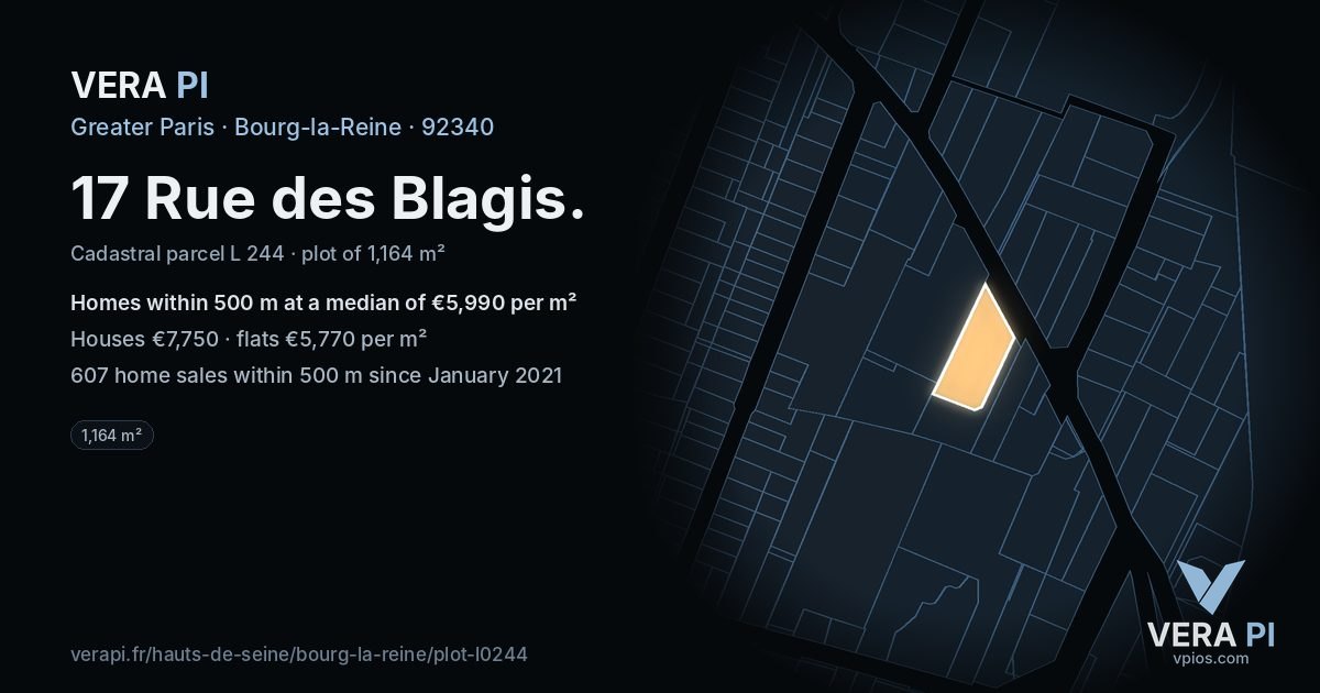 17 Rue des Blagis, Bourg-la-Reine at night – the plot lit, the parcels around coloured by the prices near them