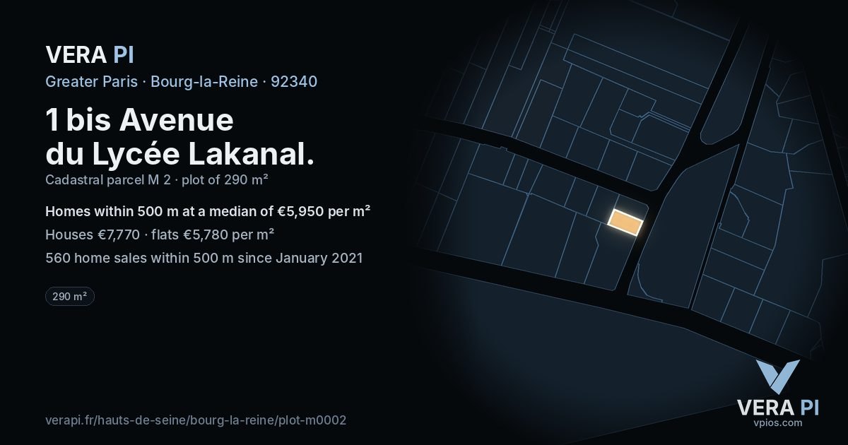 1 bis Avenue du Lycée Lakanal, Bourg-la-Reine at night – the plot lit, the parcels around coloured by the prices near them