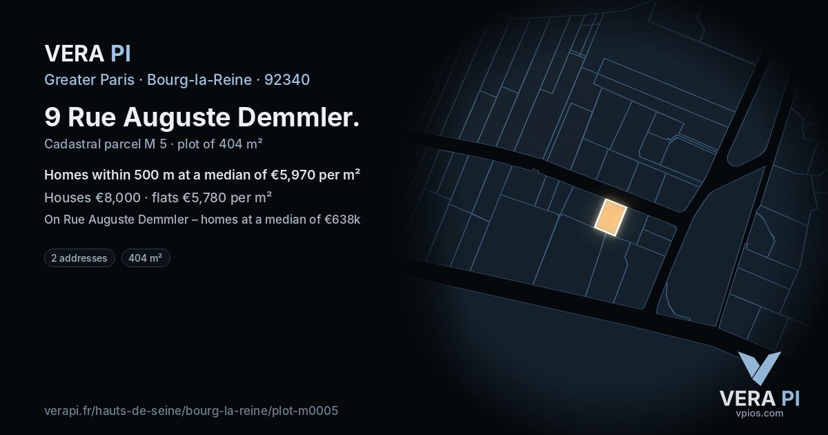 9 Rue Auguste Demmler, Bourg-la-Reine at night – the plot lit, the parcels around coloured by the prices near them