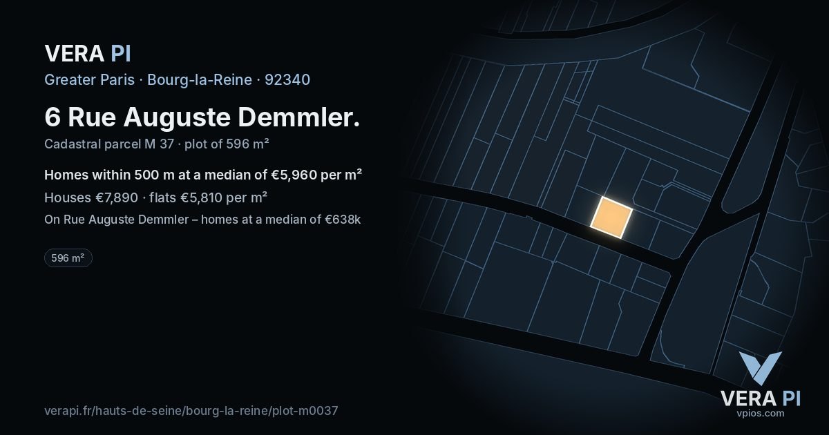6 Rue Auguste Demmler, Bourg-la-Reine at night – the plot lit, the parcels around coloured by the prices near them