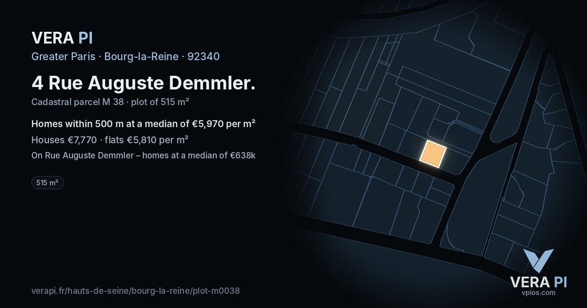 4 Rue Auguste Demmler, Bourg-la-Reine at night – the plot lit, the parcels around coloured by the prices near them