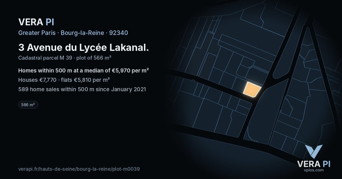 3 Avenue du Lycée Lakanal, Bourg-la-Reine at night – the plot lit, the parcels around coloured by the prices near them
