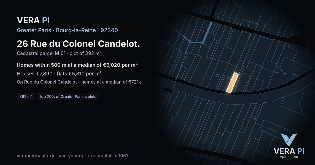26 Rue du Colonel Candelot, Bourg-la-Reine at night – the plot lit, the parcels around coloured by the prices near them