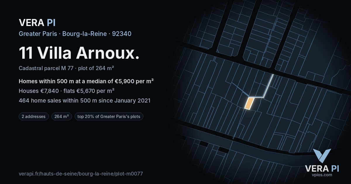11 Villa Arnoux, Bourg-la-Reine at night – the plot lit, the parcels around coloured by the prices near them