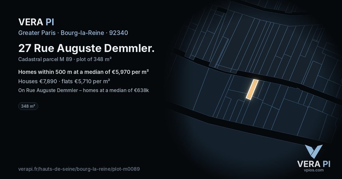 27 Rue Auguste Demmler, Bourg-la-Reine at night – the plot lit, the parcels around coloured by the prices near them