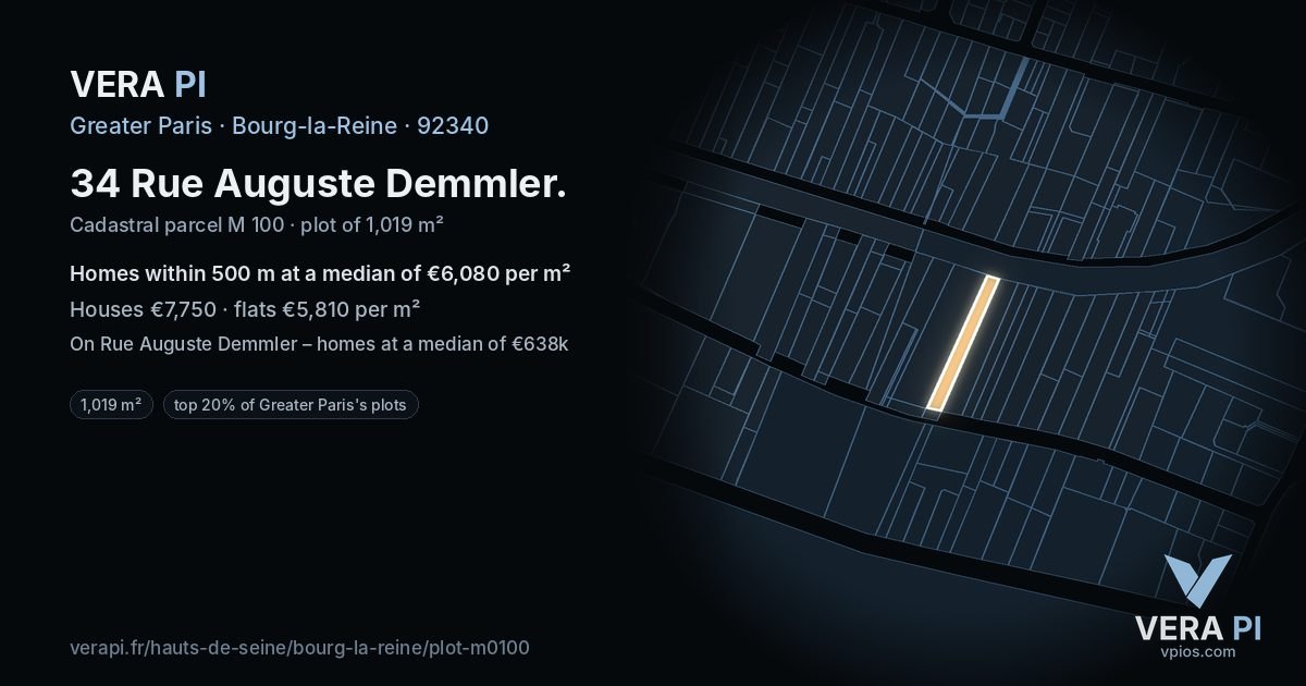 34 Rue Auguste Demmler, Bourg-la-Reine at night – the plot lit, the parcels around coloured by the prices near them