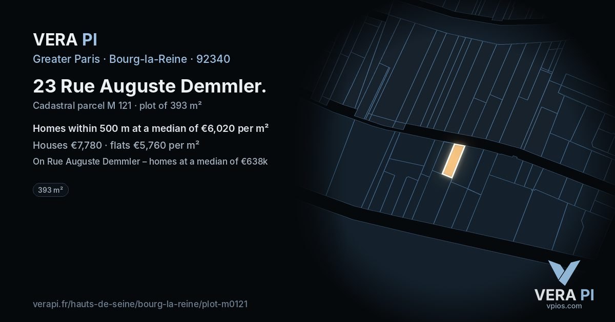 23 Rue Auguste Demmler, Bourg-la-Reine at night – the plot lit, the parcels around coloured by the prices near them