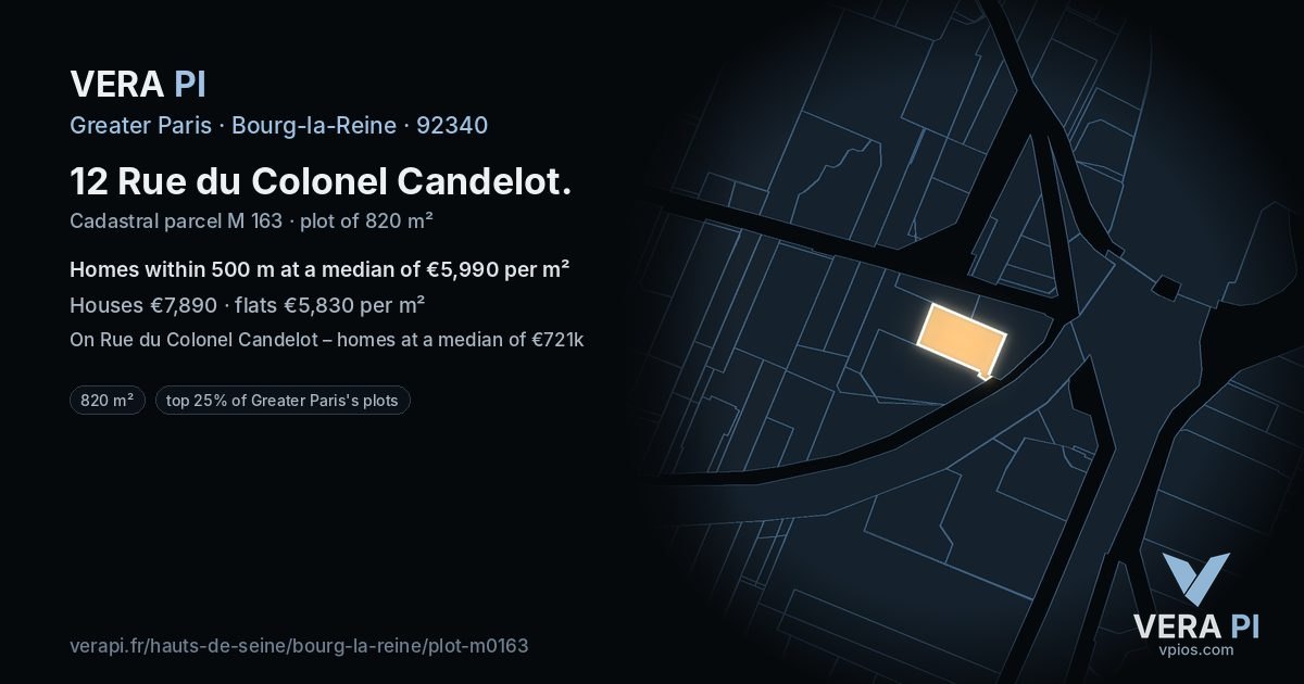 12 Rue du Colonel Candelot, Bourg-la-Reine at night – the plot lit, the parcels around coloured by the prices near them