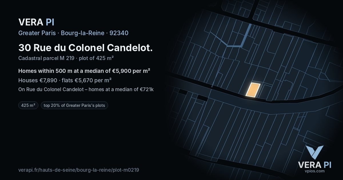 30 Rue du Colonel Candelot, Bourg-la-Reine at night – the plot lit, the parcels around coloured by the prices near them