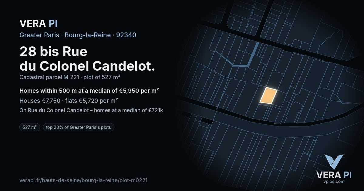 28 bis Rue du Colonel Candelot, Bourg-la-Reine at night – the plot lit, the parcels around coloured by the prices near them