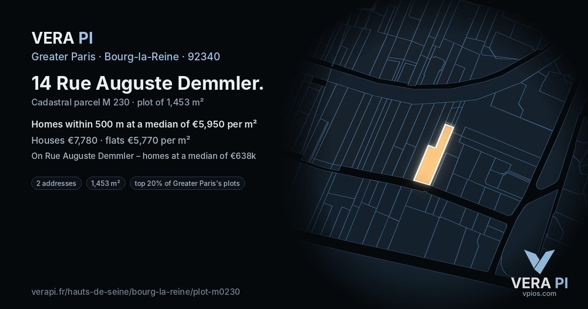 14 Rue Auguste Demmler, Bourg-la-Reine at night – the plot lit, the parcels around coloured by the prices near them