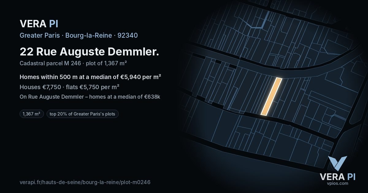 22 Rue Auguste Demmler, Bourg-la-Reine at night – the plot lit, the parcels around coloured by the prices near them