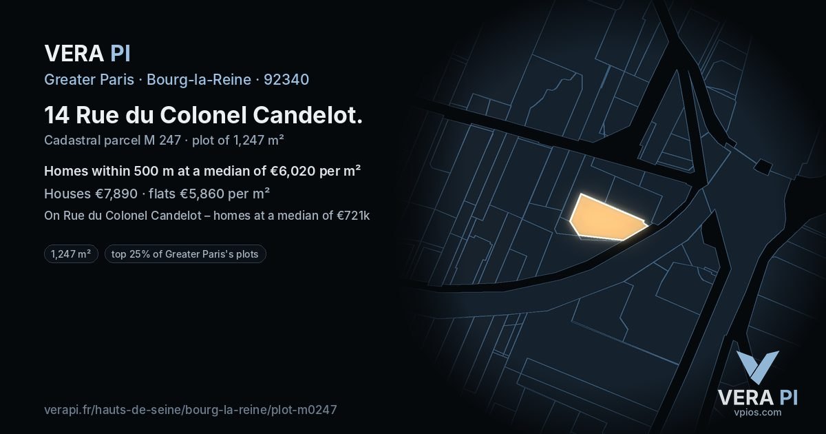 14 Rue du Colonel Candelot, Bourg-la-Reine at night – the plot lit, the parcels around coloured by the prices near them