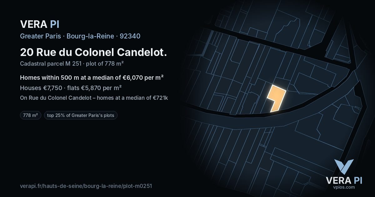 20 Rue du Colonel Candelot, Bourg-la-Reine at night – the plot lit, the parcels around coloured by the prices near them