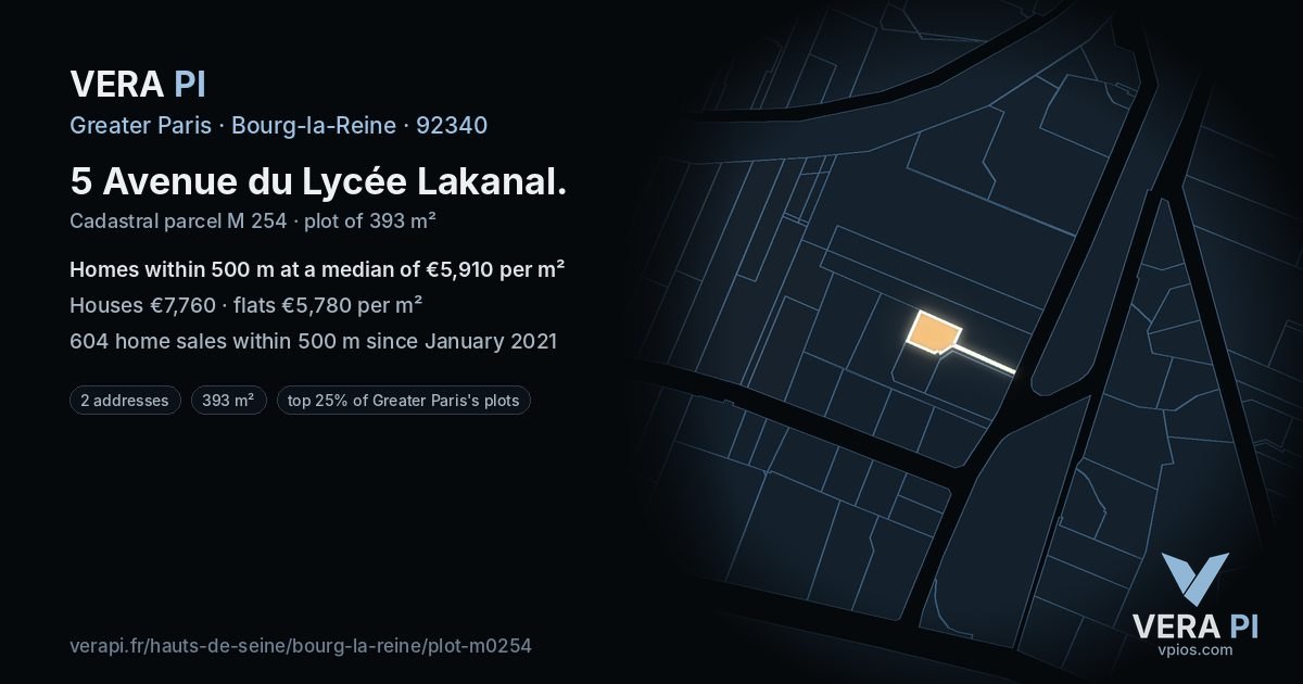 5 Avenue du Lycée Lakanal, Bourg-la-Reine at night – the plot lit, the parcels around coloured by the prices near them