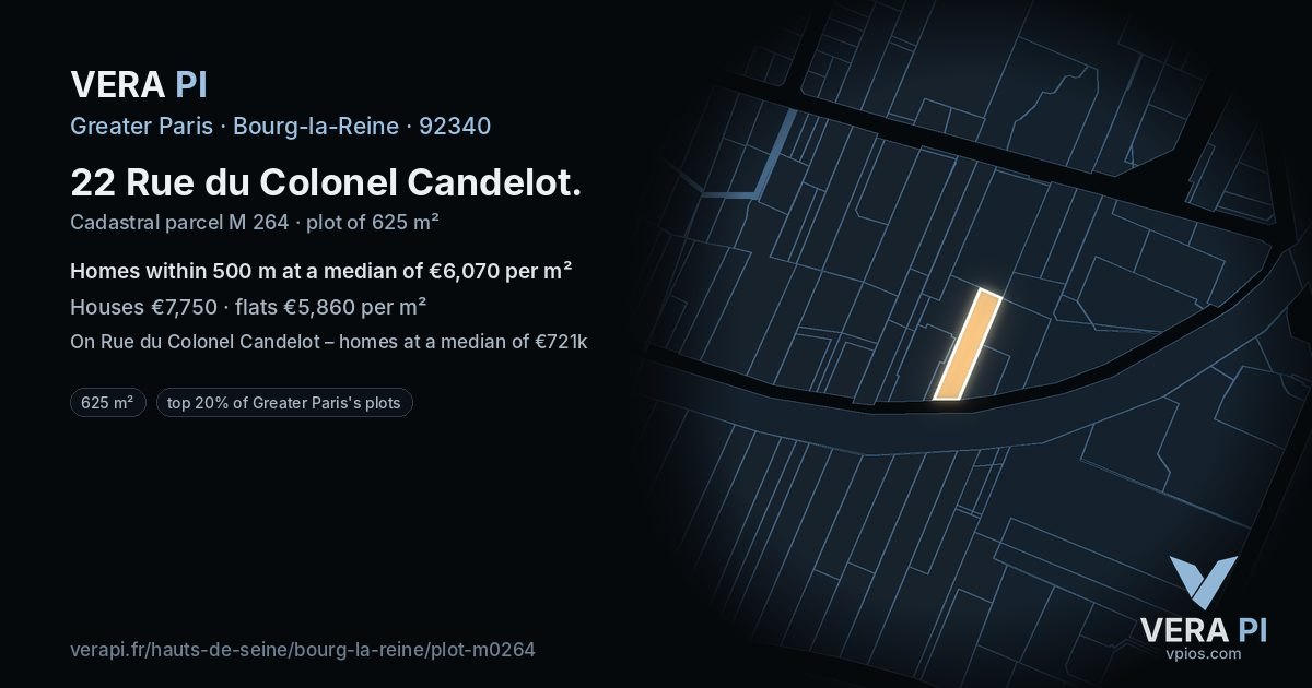 22 Rue du Colonel Candelot, Bourg-la-Reine at night – the plot lit, the parcels around coloured by the prices near them