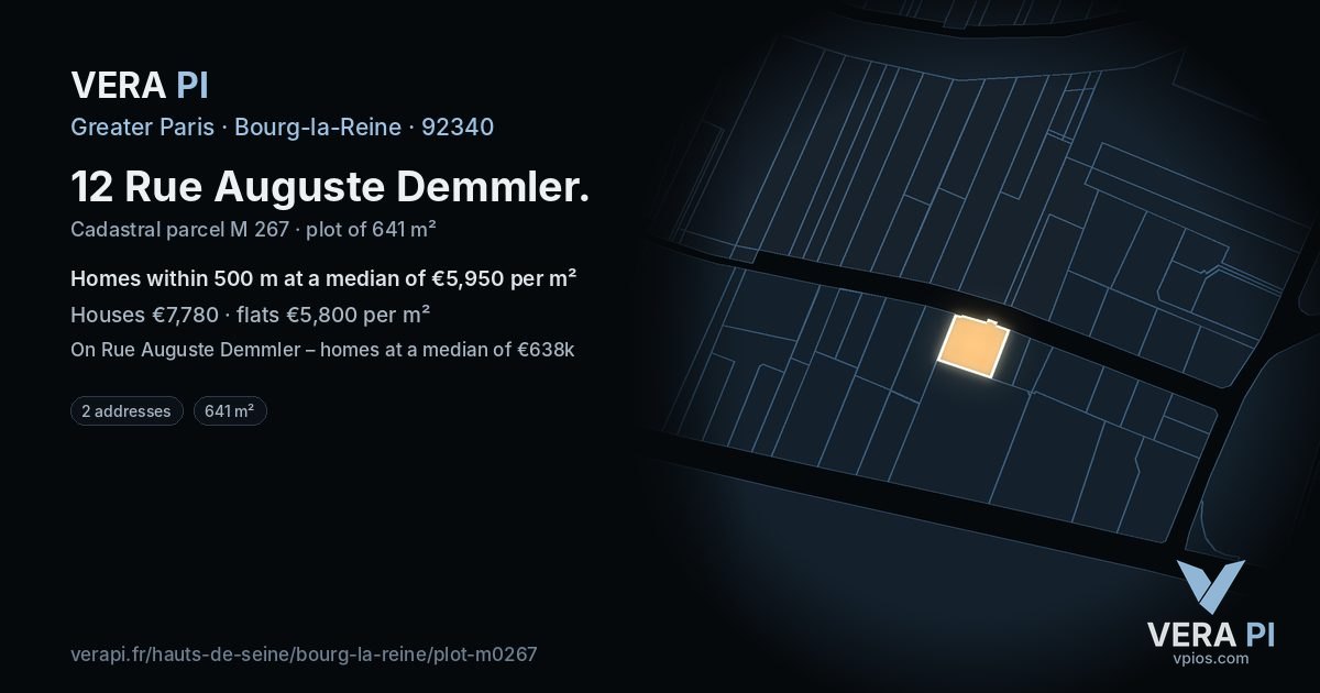 12 Rue Auguste Demmler, Bourg-la-Reine at night – the plot lit, the parcels around coloured by the prices near them