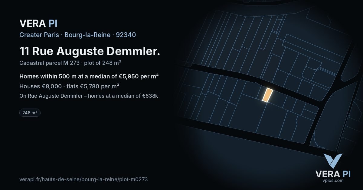 11 Rue Auguste Demmler, Bourg-la-Reine at night – the plot lit, the parcels around coloured by the prices near them