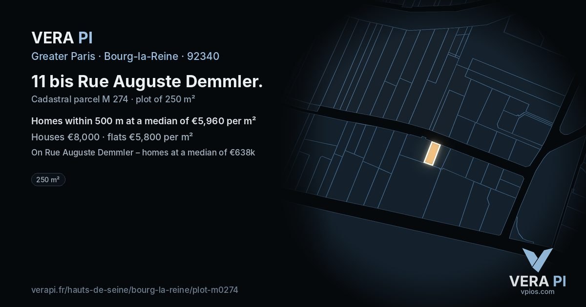 11 bis Rue Auguste Demmler, Bourg-la-Reine at night – the plot lit, the parcels around coloured by the prices near them