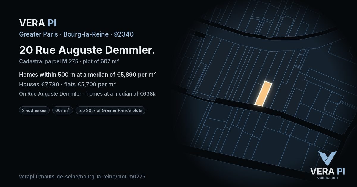 20 Rue Auguste Demmler, Bourg-la-Reine at night – the plot lit, the parcels around coloured by the prices near them