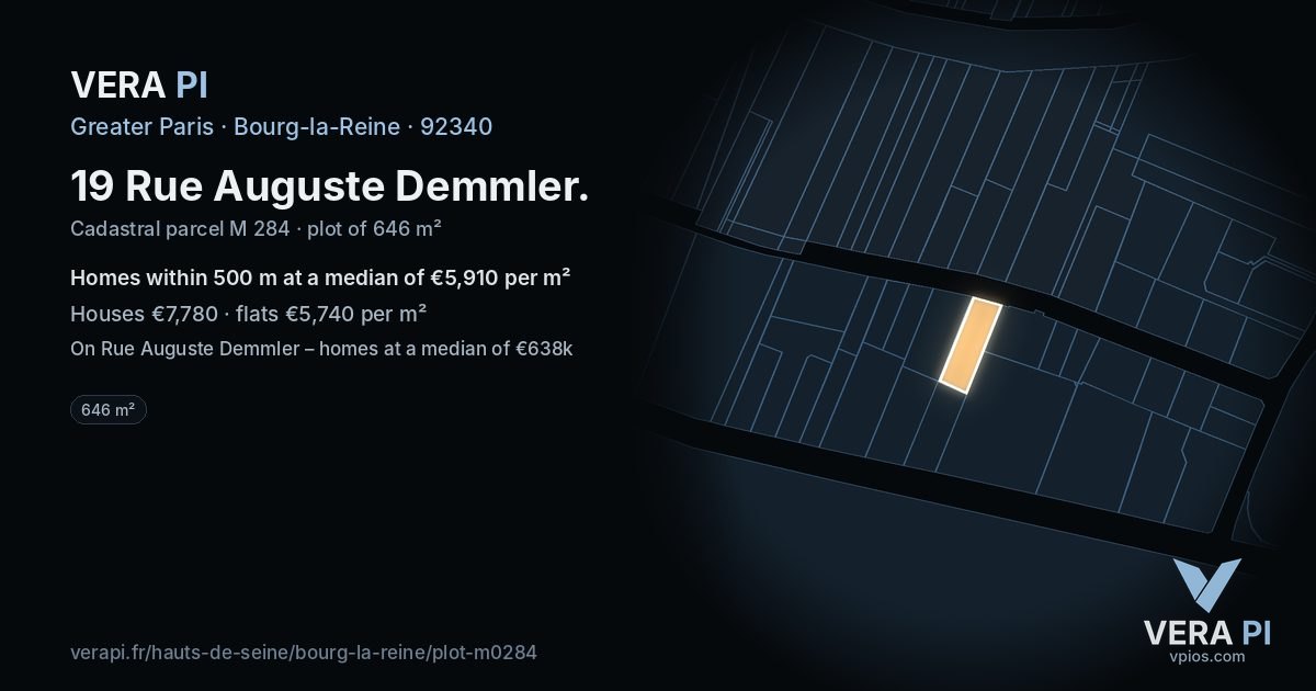 19 Rue Auguste Demmler, Bourg-la-Reine at night – the plot lit, the parcels around coloured by the prices near them