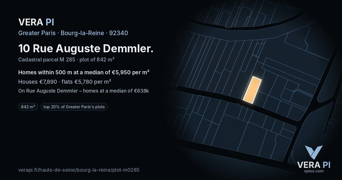10 Rue Auguste Demmler, Bourg-la-Reine at night – the plot lit, the parcels around coloured by the prices near them