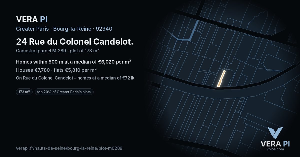 24 Rue du Colonel Candelot, Bourg-la-Reine at night – the plot lit, the parcels around coloured by the prices near them
