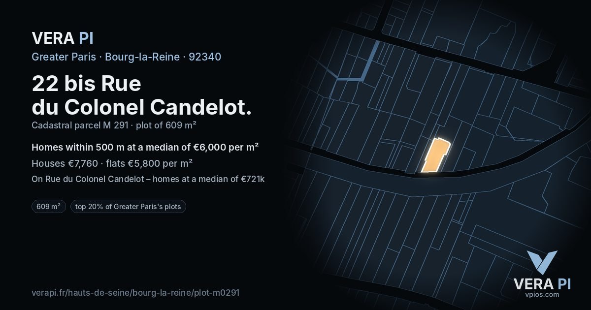 22 bis Rue du Colonel Candelot, Bourg-la-Reine at night – the plot lit, the parcels around coloured by the prices near them