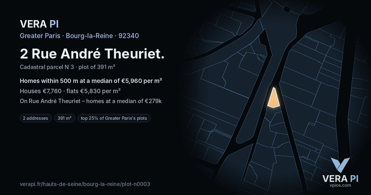 2 Rue André Theuriet, Bourg-la-Reine at night – the plot lit, the parcels around coloured by the prices near them
