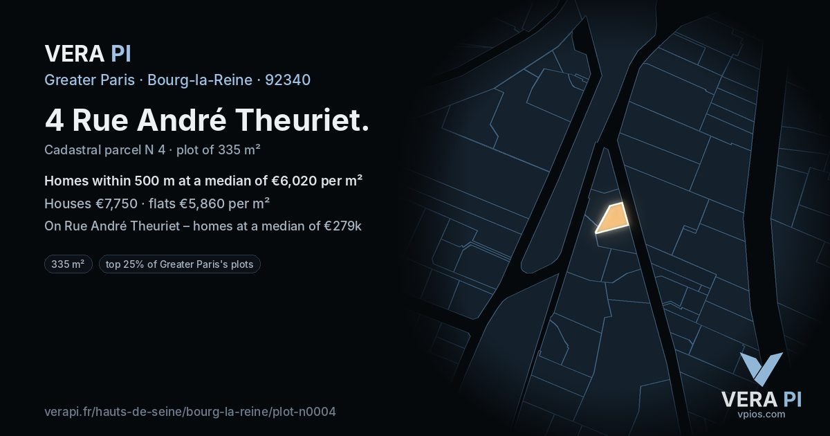 4 Rue André Theuriet, Bourg-la-Reine at night – the plot lit, the parcels around coloured by the prices near them